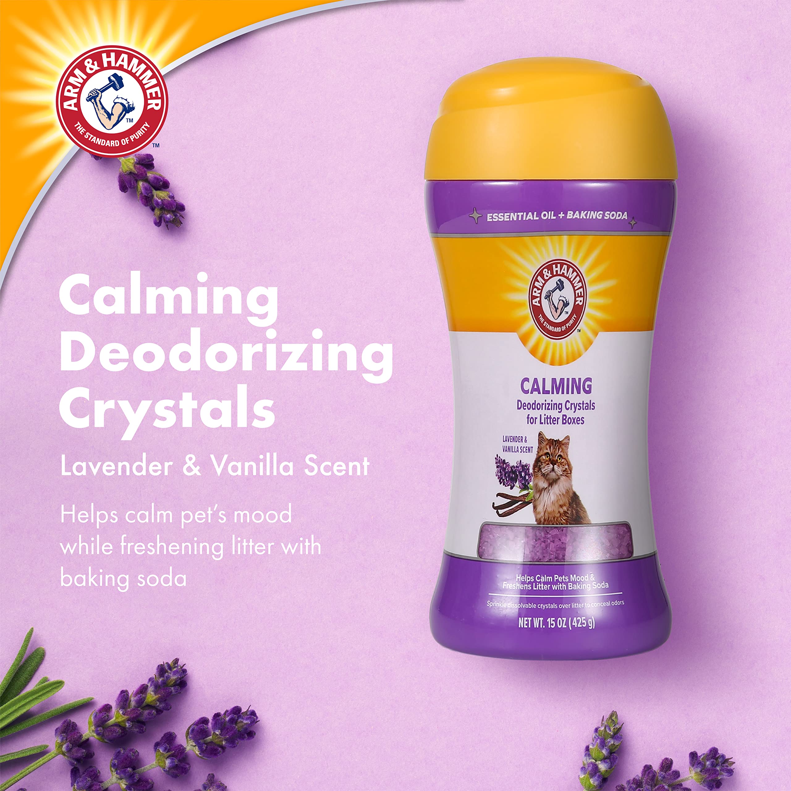 Arm & Hammer Cat Litter Deodorizing Crystals, Lavender and Vanilla, 15 Oz