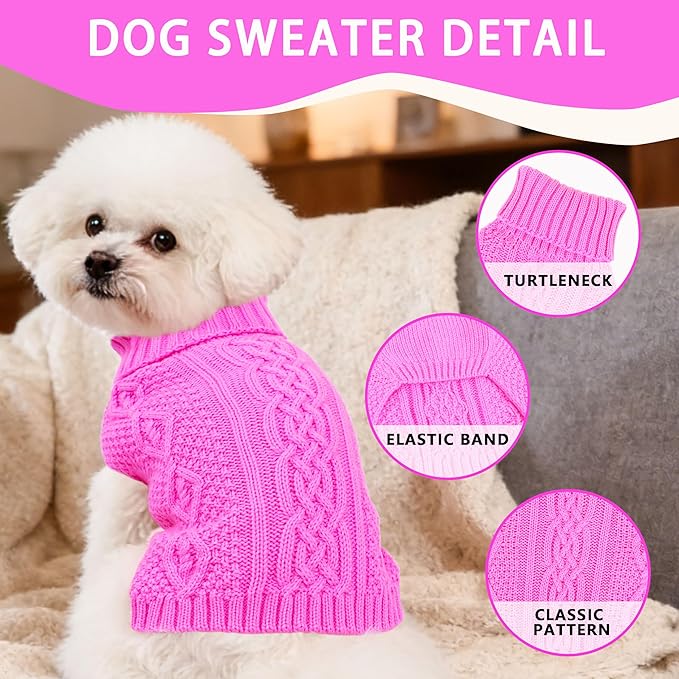 Dog Sweaters for Small Dogs Girl Warm Knit Chihuahua Clothes Pink Dog Clothes Winter Turtleneck Puppy Sweater Doggy Pullover Coat Sleeveless Cat Sweater Pet Outfit(Pink, Small)