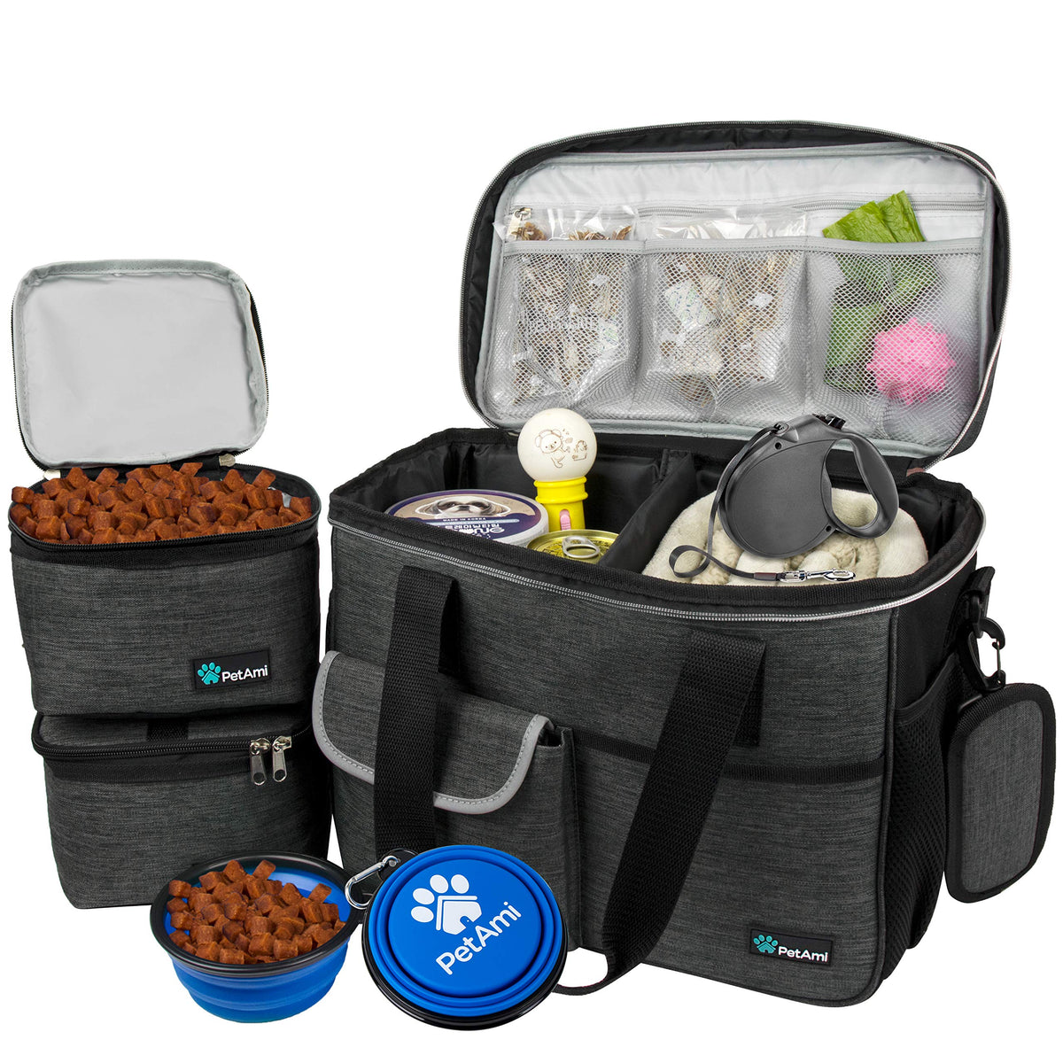 PetAmi Dog Travel Bag Organizer, Pet Supplies Tote Diaper Bag, Black Medium