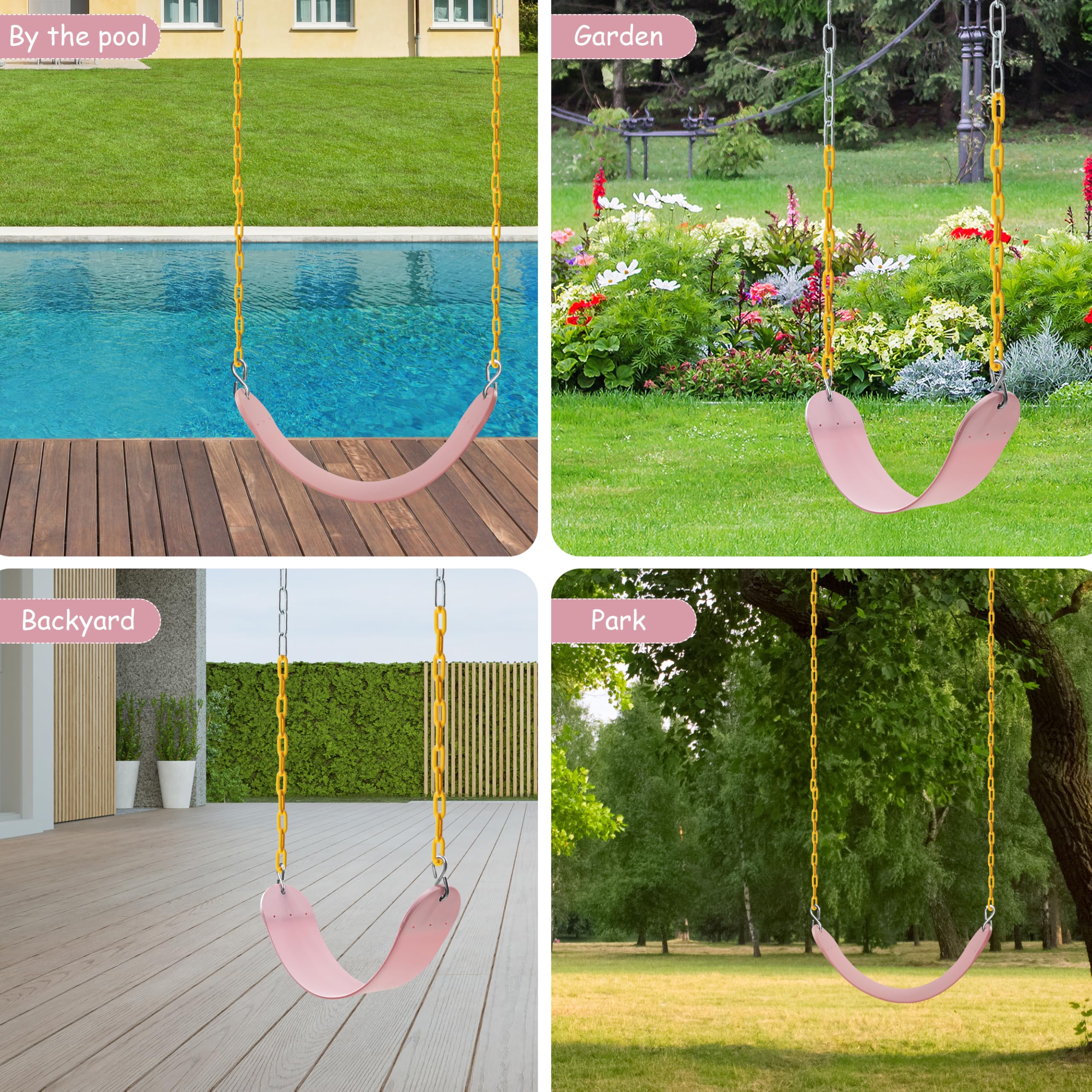 Sunnyglade 2PCS Swings Seats Heavy Duty 66" Chain Support 250lb Pastel Pink