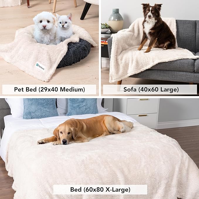 PetAmi Soft Plush Sherpa Dog Blanket for Pet Cat, Large 40x60, Beige