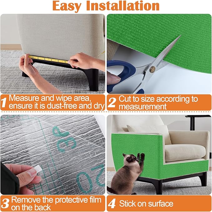 Cat Scratch Furniture Protector - 138" x 17" Trimmable Self-Adhesive Cats Claws Scratch Pads, DIY Cat Climbing Couch Protector for Scratch Post Cat Tree Replacement Indoor (Green)