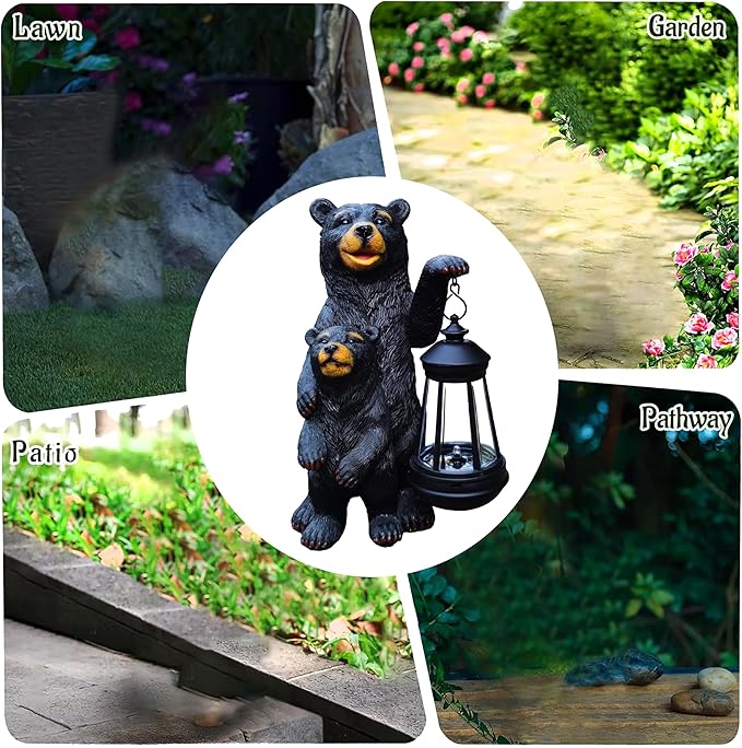 RCTTICUU Black Bear Solar Lantern Garden Statues，Loving Bear Figurine Lights for Outside Decoration,Lawn Outdoor Decor for Patio,Balcony,Yard-Unique Gift for Grandma Wowen Mom