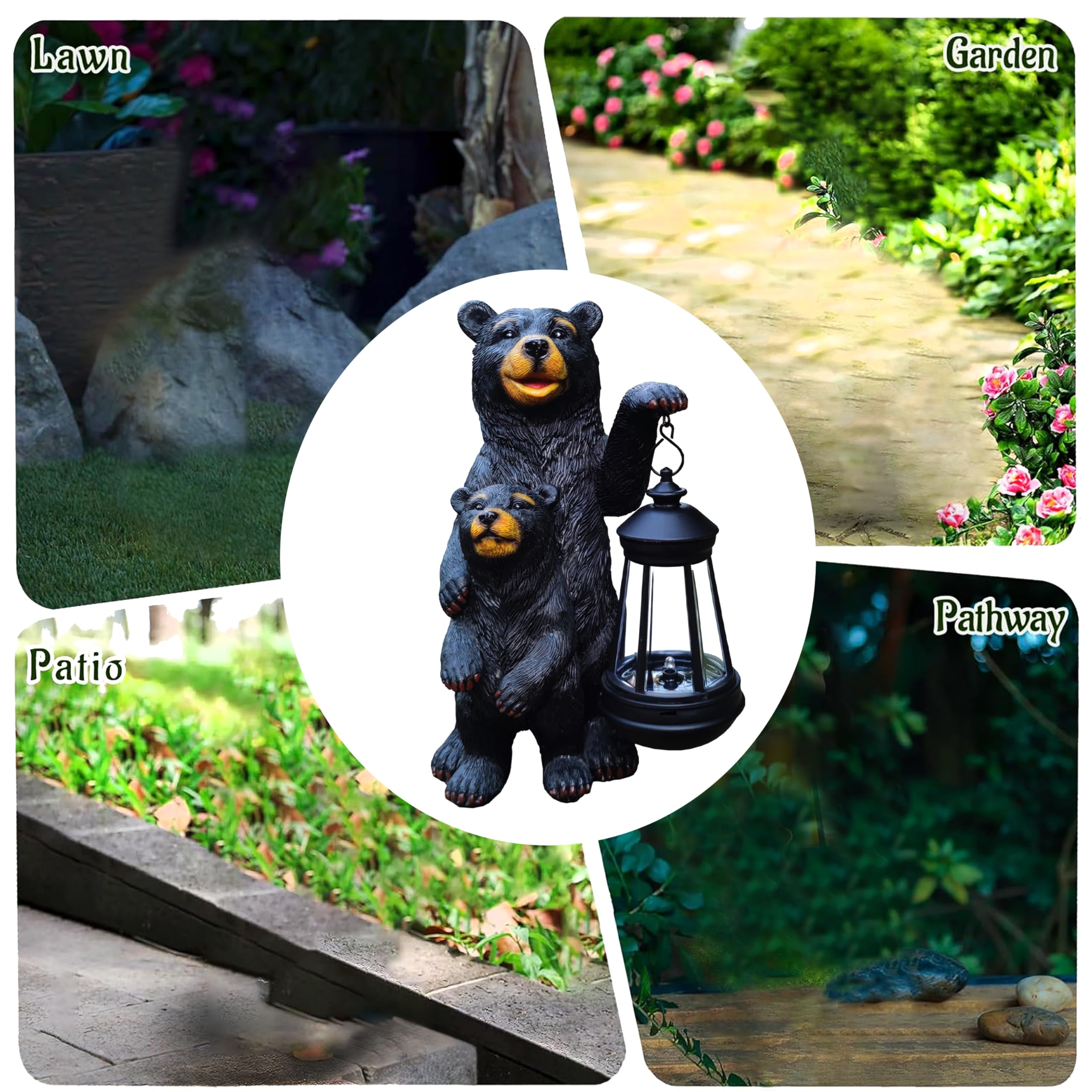 RCTTICUU Black Bear Solar Lantern Garden Statues，Loving Bear Figurine Lights for Outside Decoration,Lawn Outdoor Decor for Patio,Balcony,Yard-Unique Gift for Grandma Wowen Mom