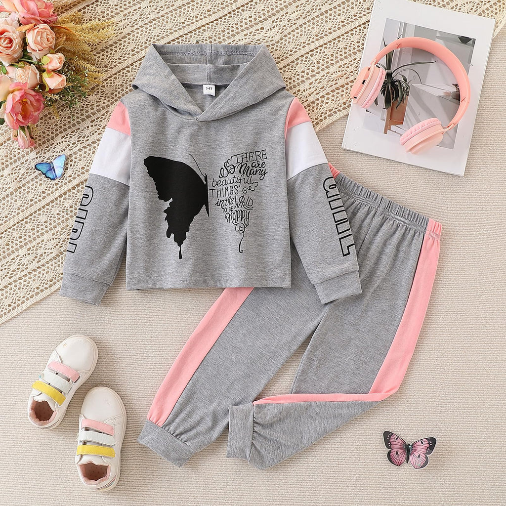 Axumity Toddler Baby Girl Clothes Outfits Butterfly Print Hoodie Sweatshirt Pants Kid Girls Fall Winter Clothing Set(4-5T)