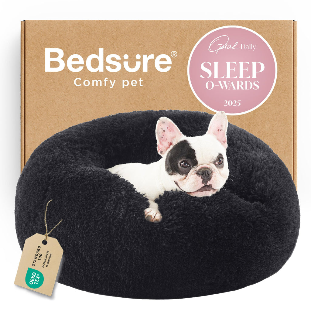 Bedsure Calming Small Medium Dog Bed Donut Washable Puppy Bed,27ins Black