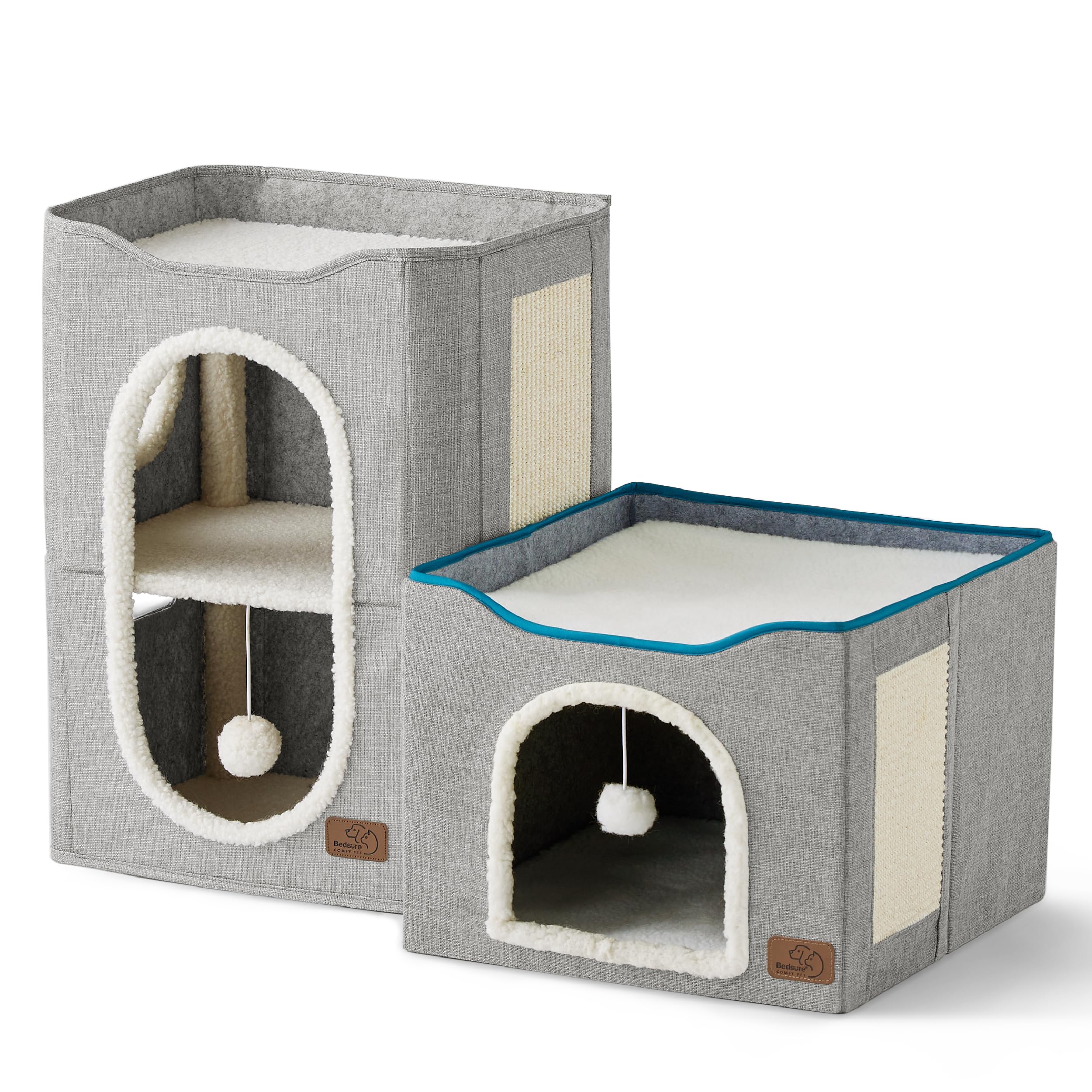 Bedsure 2 Story Cat House for Indoor Cats with Scratch Pad,18x14x23 Grey