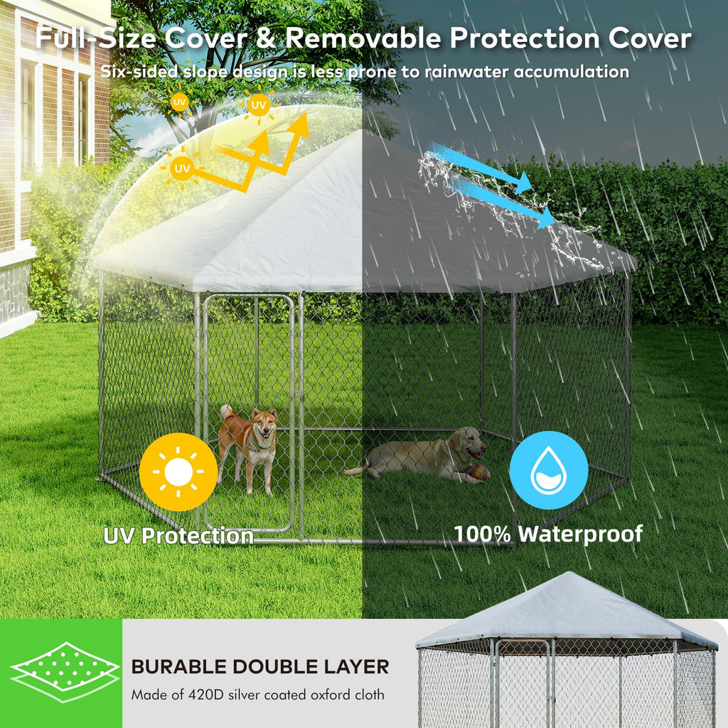 IronovaPets 6.8'x6.8' Large Dog Kennel,Dog Enclosure Outdoor with Roof