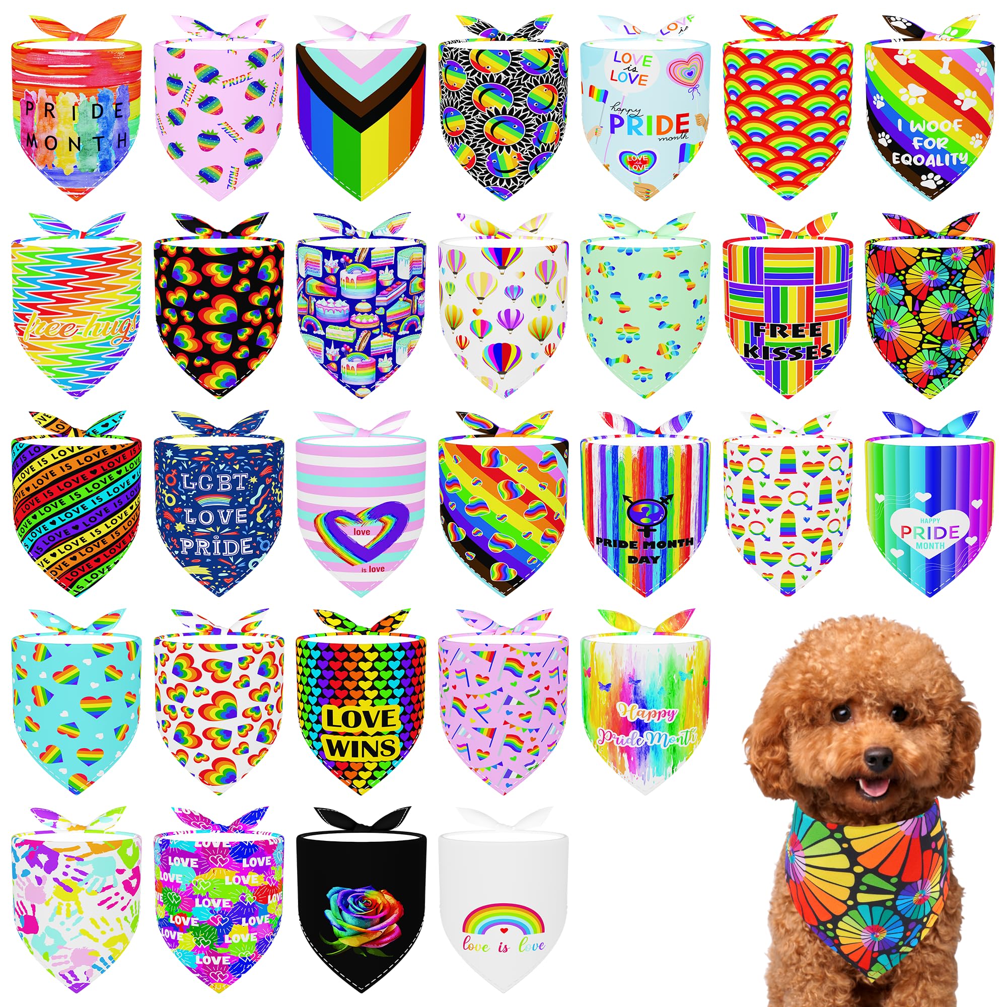 Pai Sence Pride Day Dog Bandanas Bulk for Small Dogs Sewn Edges 18" 30Pcs S