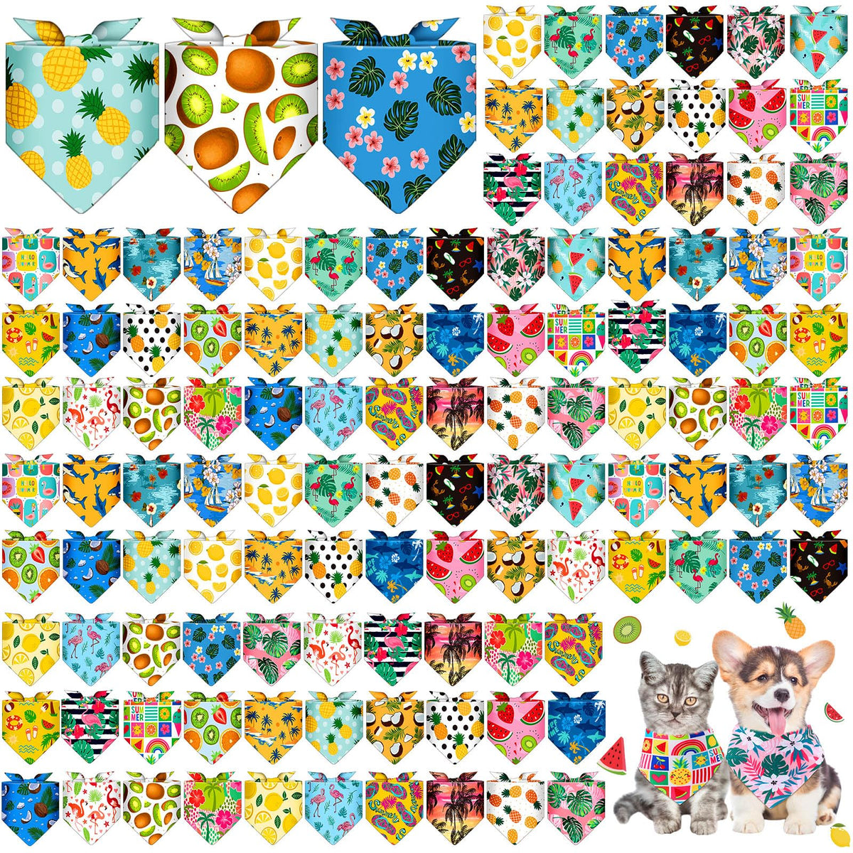 Sanwuta 120 Pcs Easter Dog Bandanas Bulk Rabbits Patterns Bandanas for Dogs Easter Eggs Adjustable Washable Pet Triangle Scarf for Small and Medium Dogs, 30 Styles