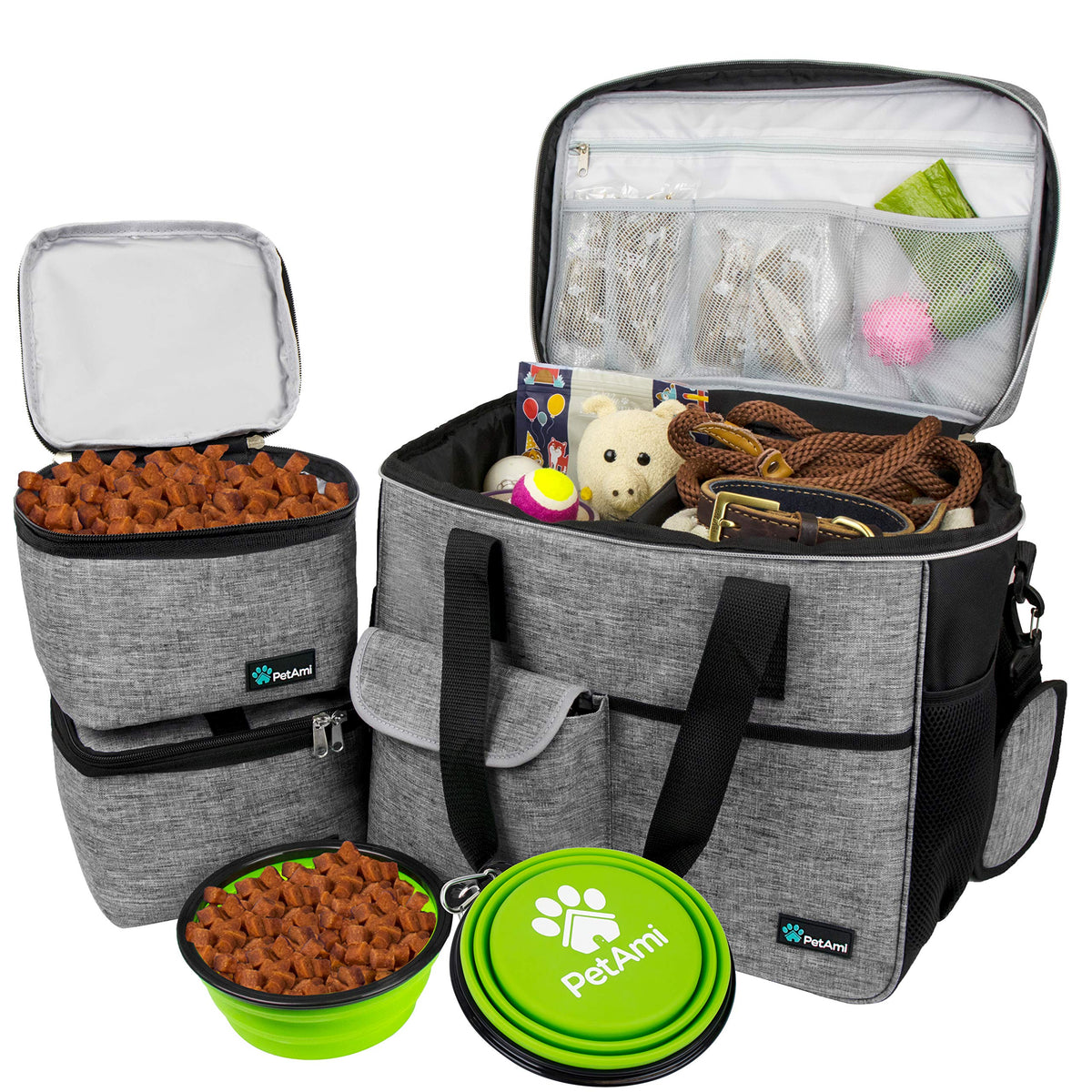 PetAmi Dog Travel Bag Organizer, Pet Supplies Tote Diaper Bag, Black Medium