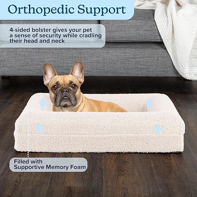 PETMAKER Memory Foam Orthopedic Dog Bed for Small Pets, Cream, 26”x19”x5.7”