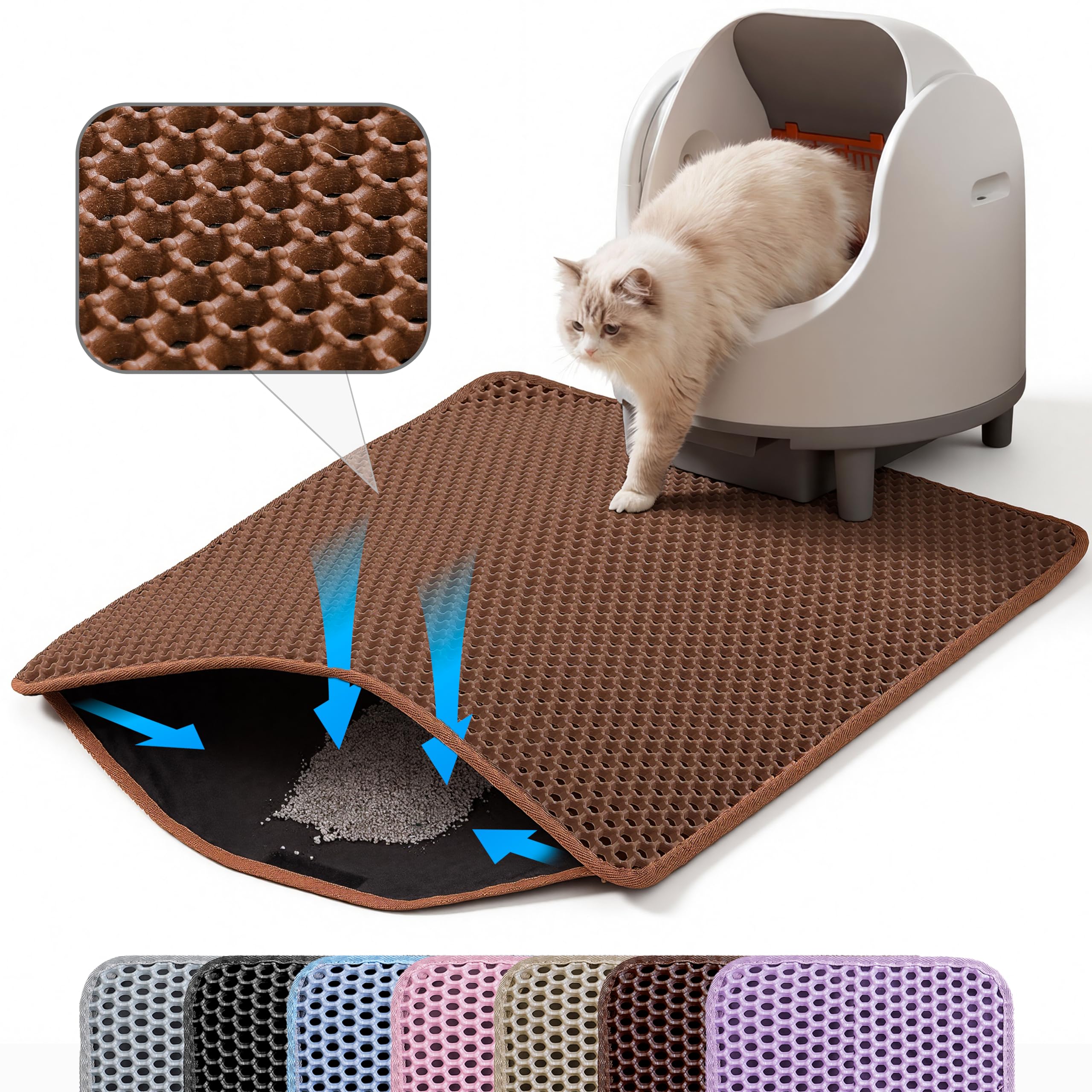 Petinstinct Extra Large Cat Litter Mat, Double Layer Honeycomb, Brown