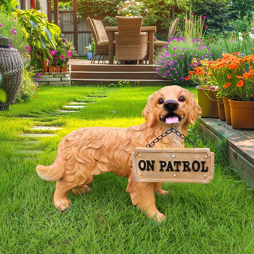 UNOIRNM Golden Retriever Statue Outdoor Decorations – Outdoor Dog Statue Standing Golden Retriever with Removable Solar Light & Welcome Sign for Patio Décor