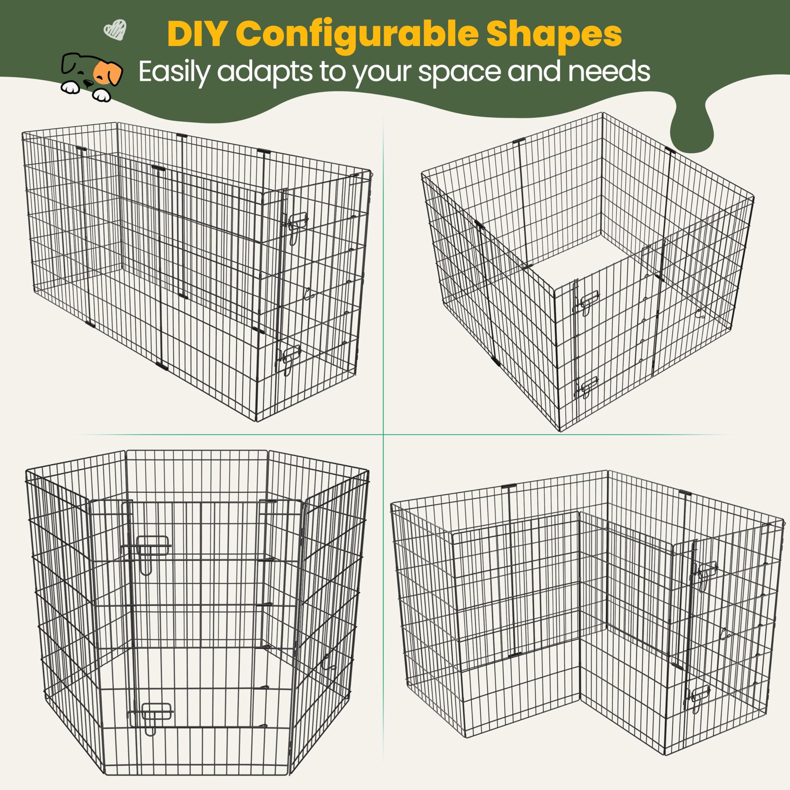 Yaheetech 34" H 8-Panel Foldable Metal Dog Playpen Indoor Outdoor w/Door