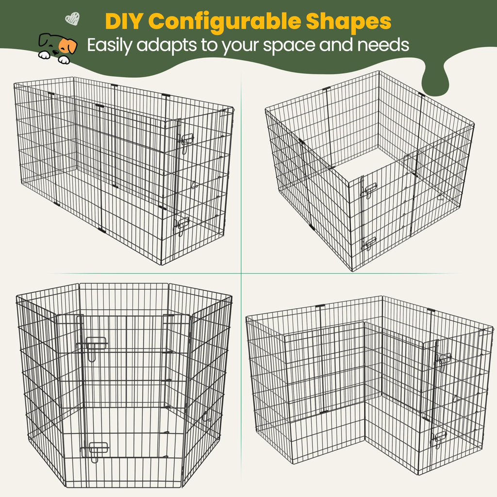 Yaheetech 34" H 8-Panel Foldable Metal Dog Playpen Indoor Outdoor w/Door