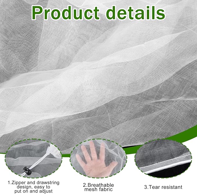 HFYZZ 3 Pcs Round Tomato Cage Bird Netting Plant Cover, 59" x 15.7" Insect Bird Barrier Tomato Cage Protection Cover with Zipper & Drawstring for Protecting Tomatoes, Fruit, Trellis Plants