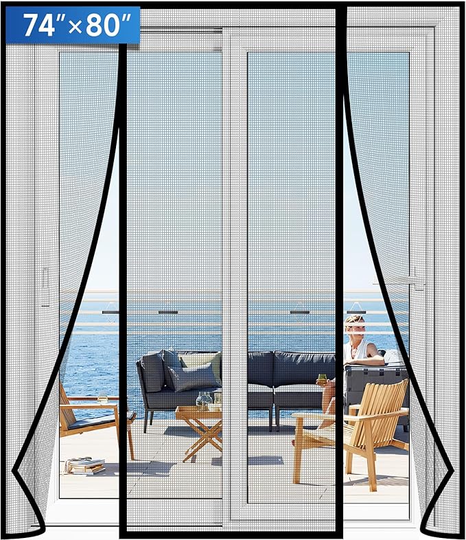 LONGEAS Magnetic Screen Door Upgraded PET Mesh Stronger Than Fiberglass and Polyester,Hands Free,Keeps Bugs Out,Pet & Kid Friendly,Suitable for Sliding Door,Large Patio Door and French Door-72''x80''