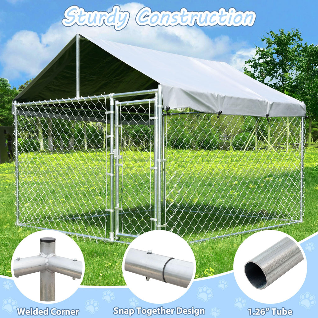HITTITE Extra Large Outdoor Dog Kennel, Anti-Rust Dog Kennel Outside with Roof, Galvanized Chain Link Dog Runs for Outside with Waterproof UV-Resistant Cover and Secure Lock
