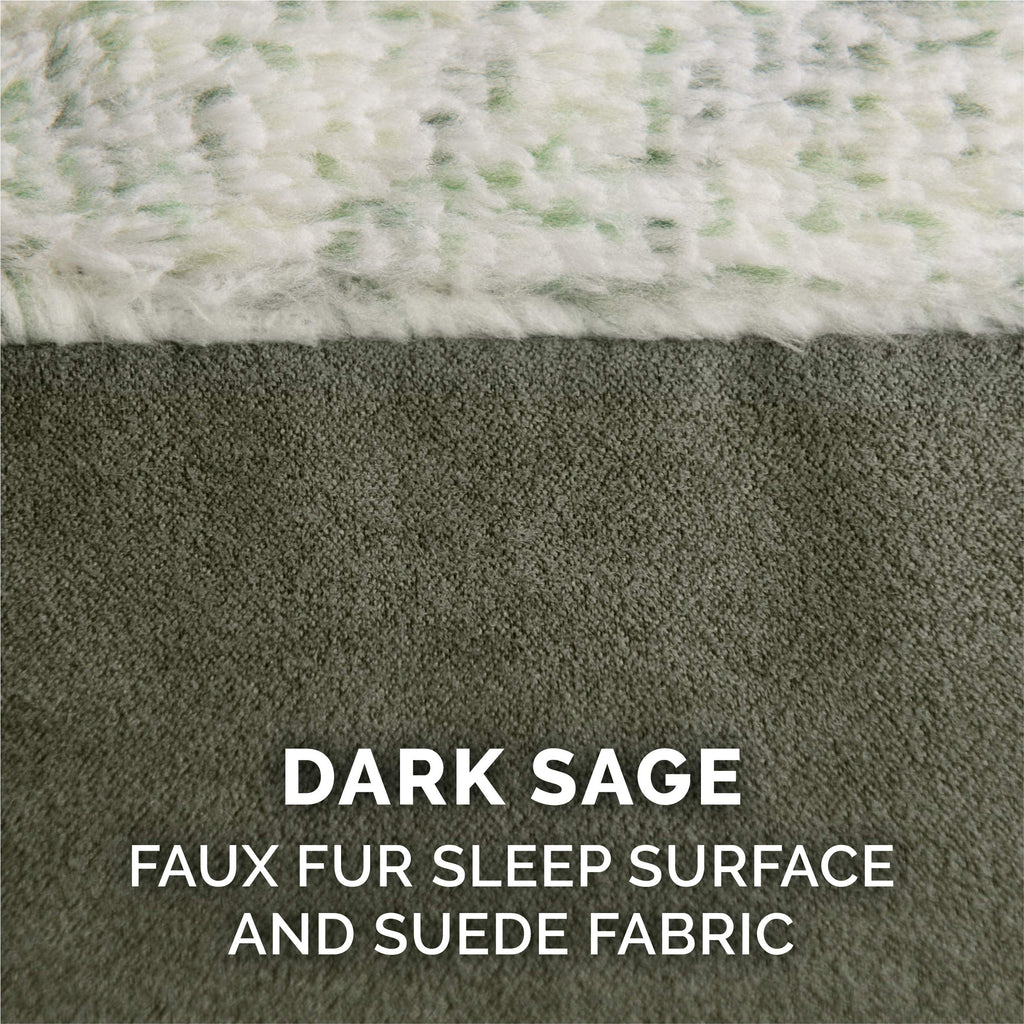 Furhaven Orthopedic Dog Bed for Large/Medium Dogs w/ Removable Bolsters & Washable Cover, For Dogs Up to 55 lbs - Two-Tone Plush Faux Fur & Suede L Shaped Chaise - Dark Sage, Large