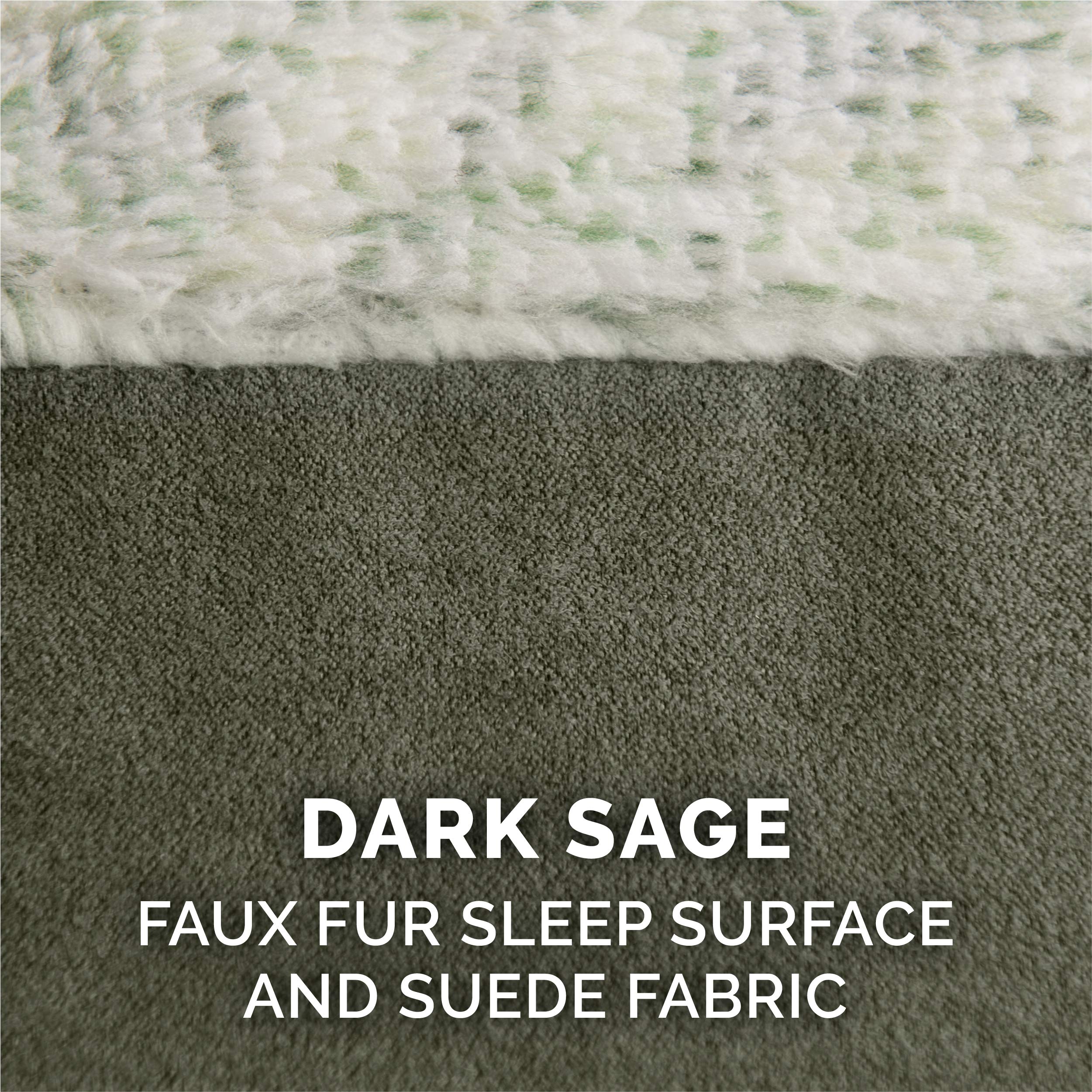 Furhaven Orthopedic Dog Bed for Large/Medium Dogs w/ Removable Bolsters & Washable Cover, For Dogs Up to 55 lbs - Two-Tone Plush Faux Fur & Suede L Shaped Chaise - Dark Sage, Large