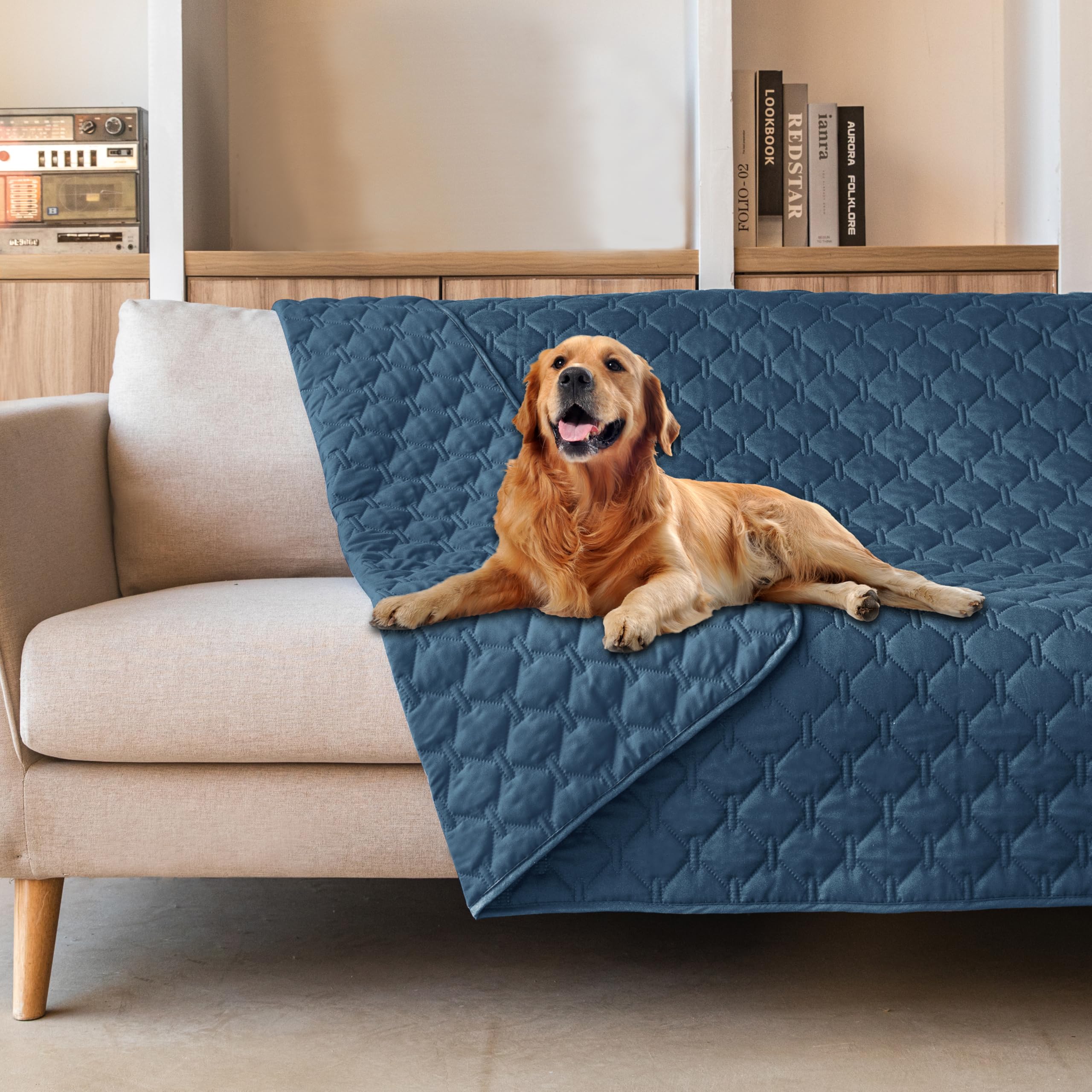 gogobunny 3X Stronger Waterproof Pet Blanket, Scratch Proof Furniture Protector for Dogs Cats, Reversible Cover 82x120 Inch — 82x82 Inch (Pack of 1)