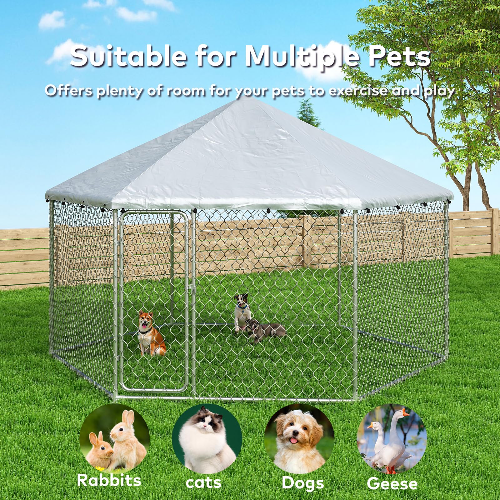 IronovaPets 6.8'x6.8' Large Dog Kennel,Dog Enclosure Outdoor with Roof