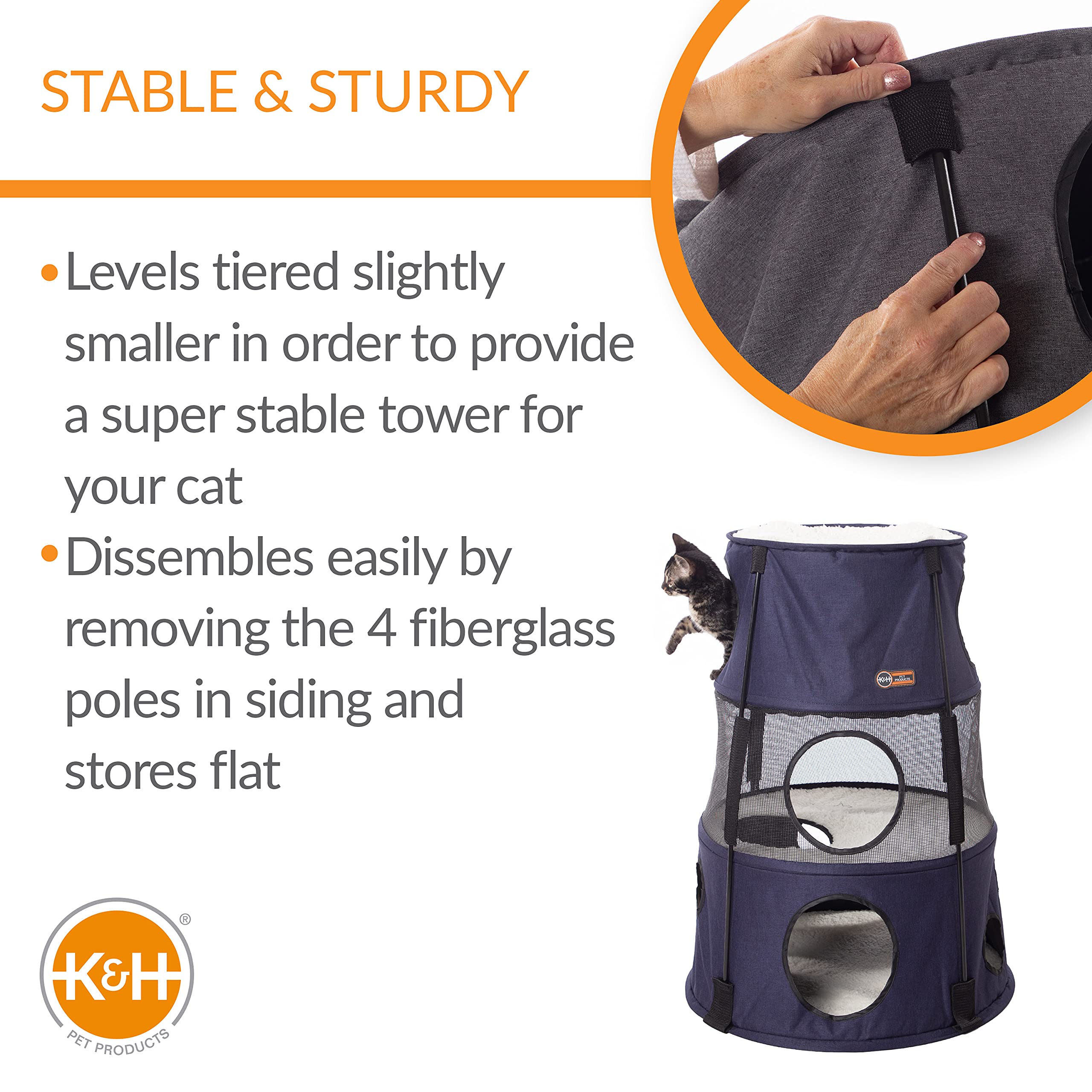 K&H Cat Tower, Tree Condo for Multiple Large Indoor Cats, 3 Level, Denim
