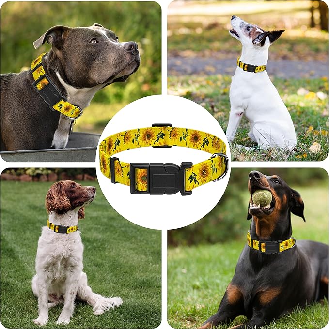 Seyezo Dog Collar, Floral Boys Girls Puppy Collar, Adjustable Soft Pet Collar with Safety Buckle for Small Medium Large Dogs (Yellow Sunflower, XS)