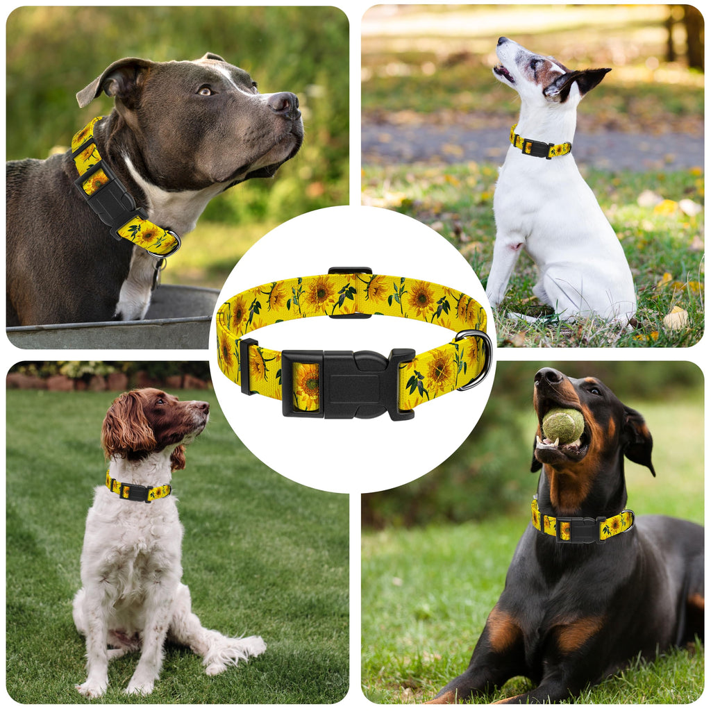 Seyezo Dog Collar, Sunflower Floral Puppy Collar, Yellow Sunflower, S