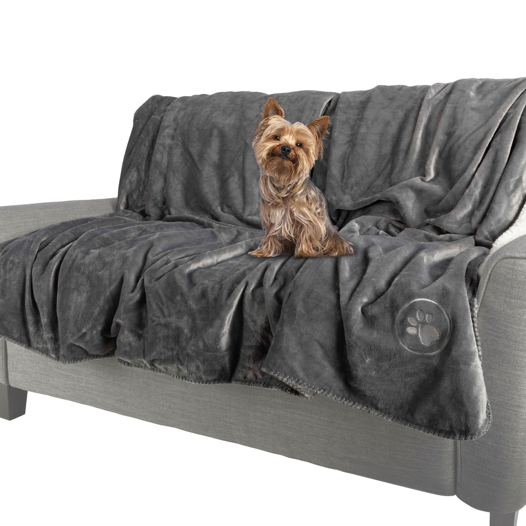 Waterproof Pet Blanket - 30x40-Inch Reversible Sherpa Fleece Throw Protects Couches, Cars, and Beds from Spills, Stains, and Fur by PETMAKER (Gray)
