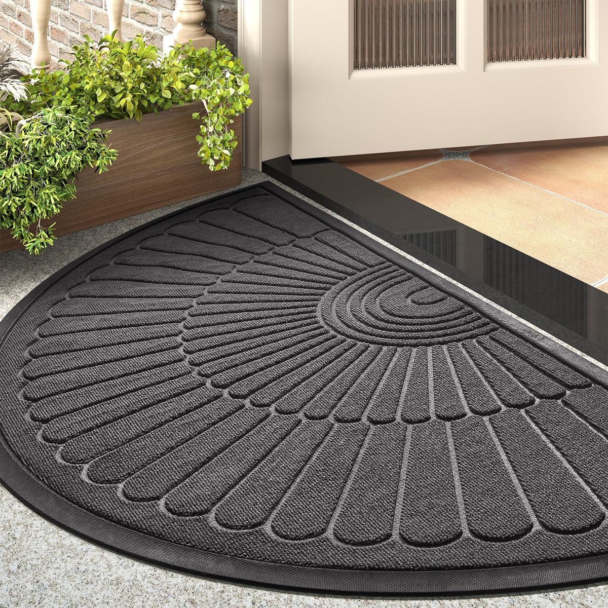 tchdio Door Mat Outdoor Indoor Entrance Doormat-Semicircular Durable Rubber Non Slip Front Door Mat for Outside Inside Entry Entryway Dirt Trapper WelcomeMat for Muddy Paws and Shoes-Brown 24”x47”