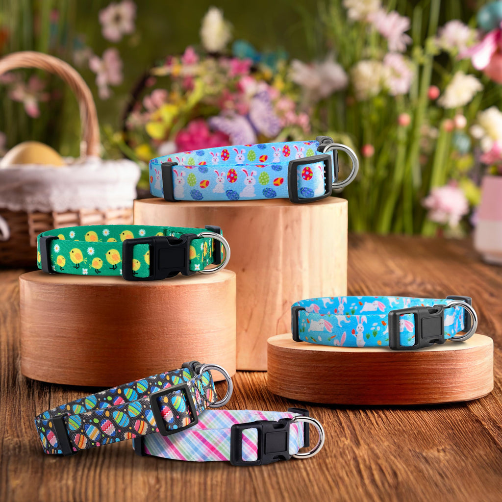 Native Pup Easter Dog Collar, Cute Spring Gift for Puppies, Pink Pastel, Eggs, Chicks, Bunny Adjustable for Small, Medium, Large Breeds (Pastel, Small)