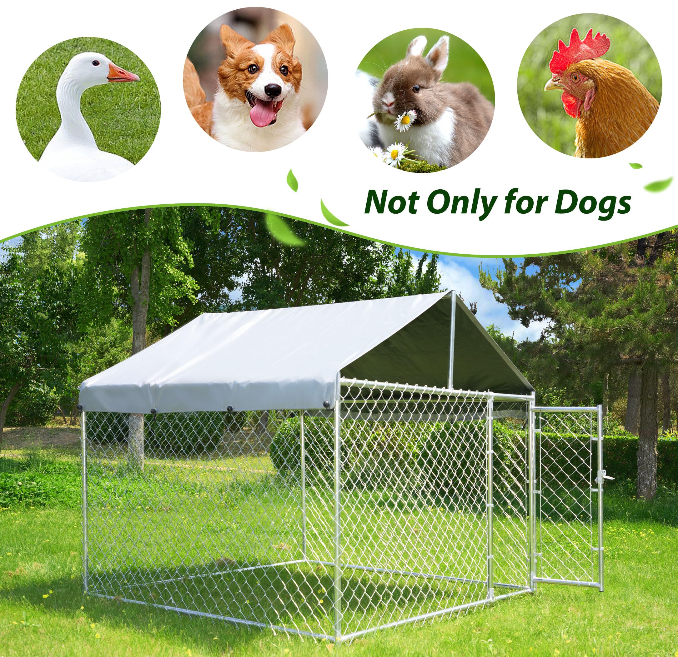 HITTITE Extra Large Outdoor Dog Kennel, Anti-Rust Dog Kennel Outside with Roof, Galvanized Chain Link Dog Runs for Outside with Waterproof UV-Resistant Cover and Secure Lock