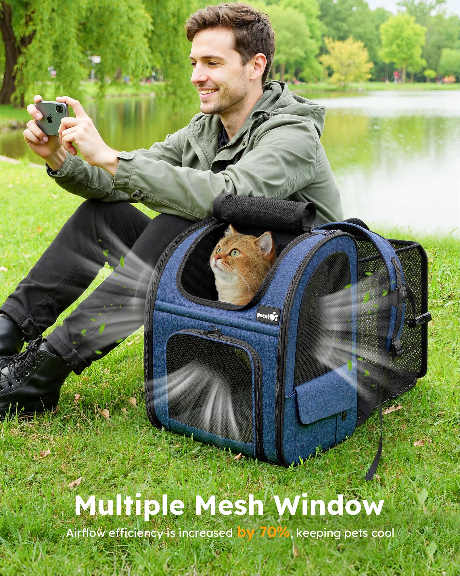 pecute Cat Carrier Backpack Expandable, Cat Backpack with Breathable Window