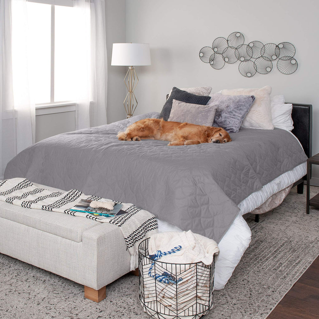 Furhaven Waterproof & Non-Slip Queen Size Mattress Cover Protector for Dogs & Cats, Washable, For Beds, Couches, & Car Seats - Quilted Twill Blanket Mattress Cover - Gray, Large/Queen Size