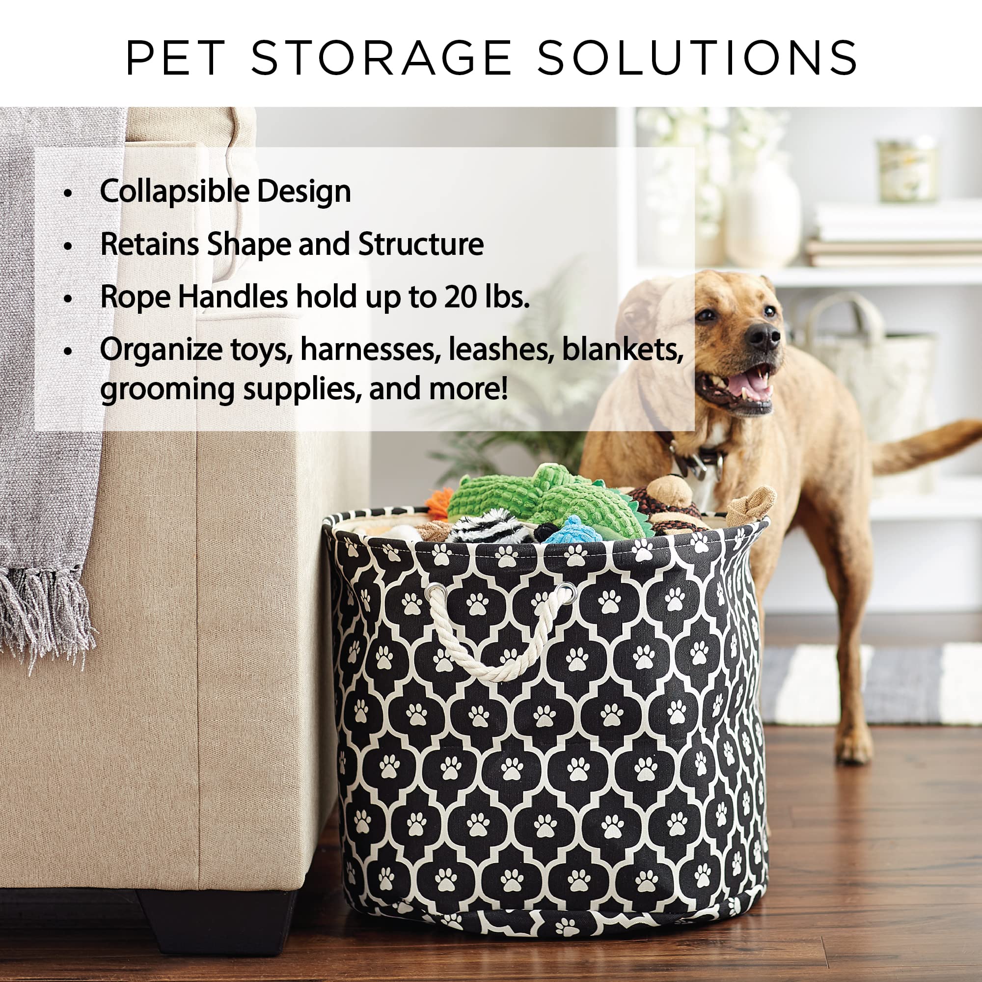 Bone Dry Pet Storage Collection Lattice Paw Print, Black, Small Round