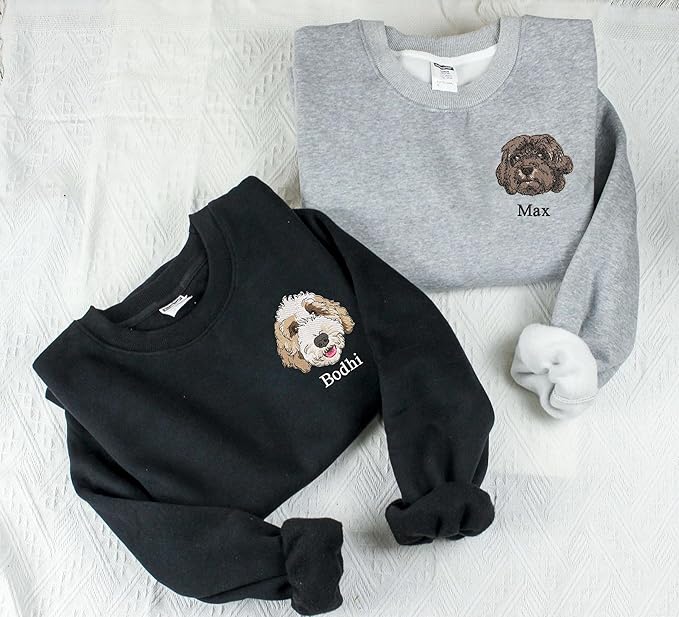 NAZENTI Custom Photo Pet Embroidered Sweatshirt, Custom Dog Face Embroidered Sweatshirt, Dog Mom Sweater,Cat Sweater