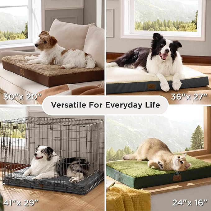 Bedsure Washable Dog Crate Bed for Large Size with Comfy Sherpa,35x22 Black