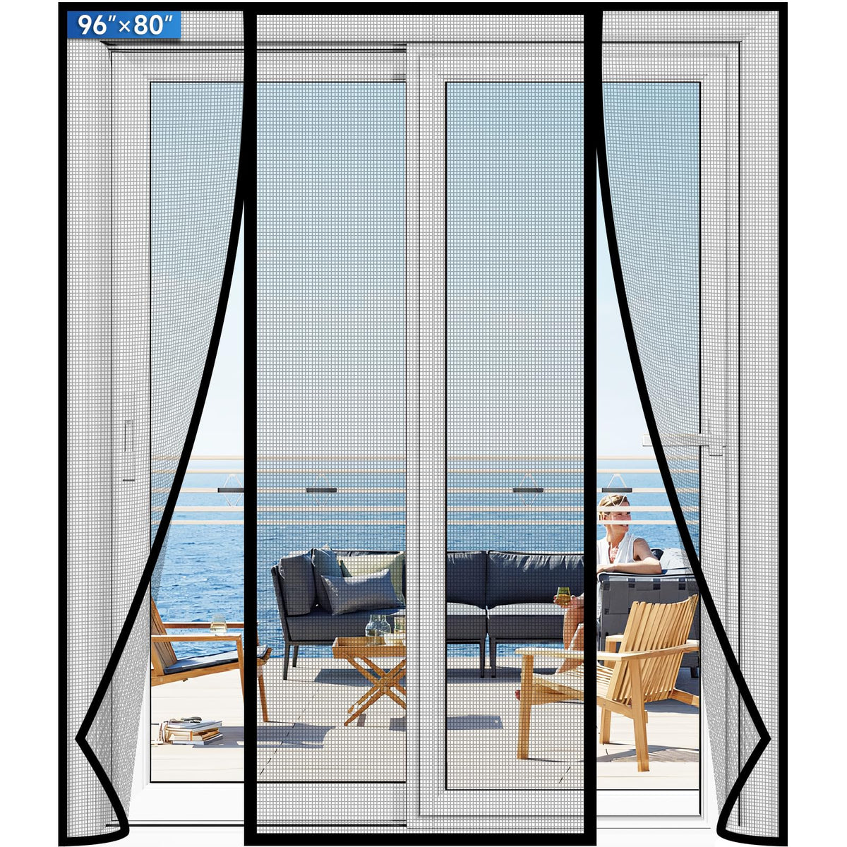 LONGEAS Magnetic Screen Door Upgraded PET Mesh Stronger Than Fiberglass and Polyester,Hands Free,Keeps Bugs Out,Pet & Kid Friendly,Suitable for Sliding Door,Large Patio Door and French Door-72''x80''