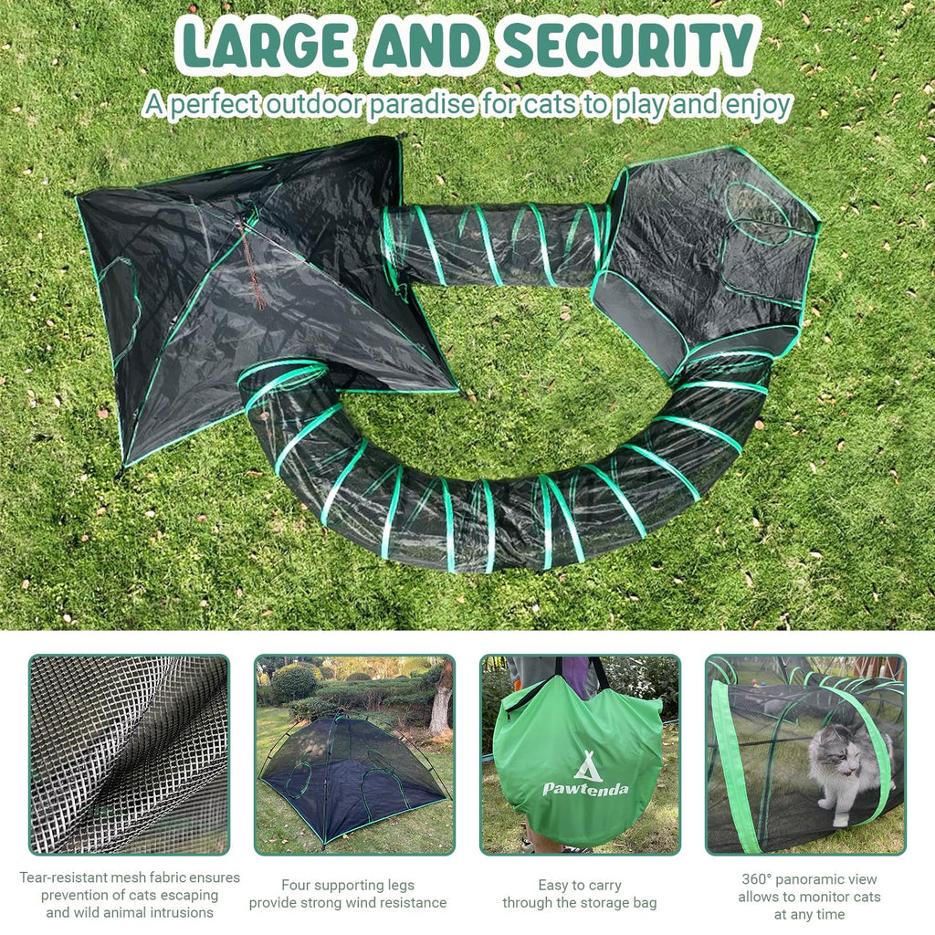 Pawtenda 4-in-1 Cat Tent & Enclosure Outdoor, Foldable Playpen with Tunnels