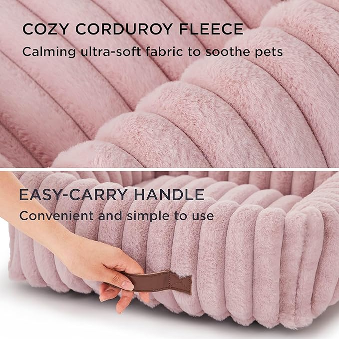 Bedsure ComfyFleece™ Cute Dog Bed for Small Dogs & Cats - Washable Furry Puppy Beds, Rectangle Orthopedic Corduroy Fleece Pet Beds with Removable Zipper Cover, 20x19x6inches, Blush Pink