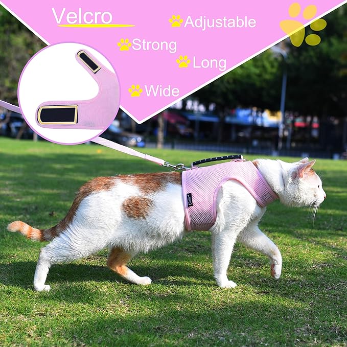 Cat Harness and Leash Set for Walking Escape Proof, Pink, XX-Large
