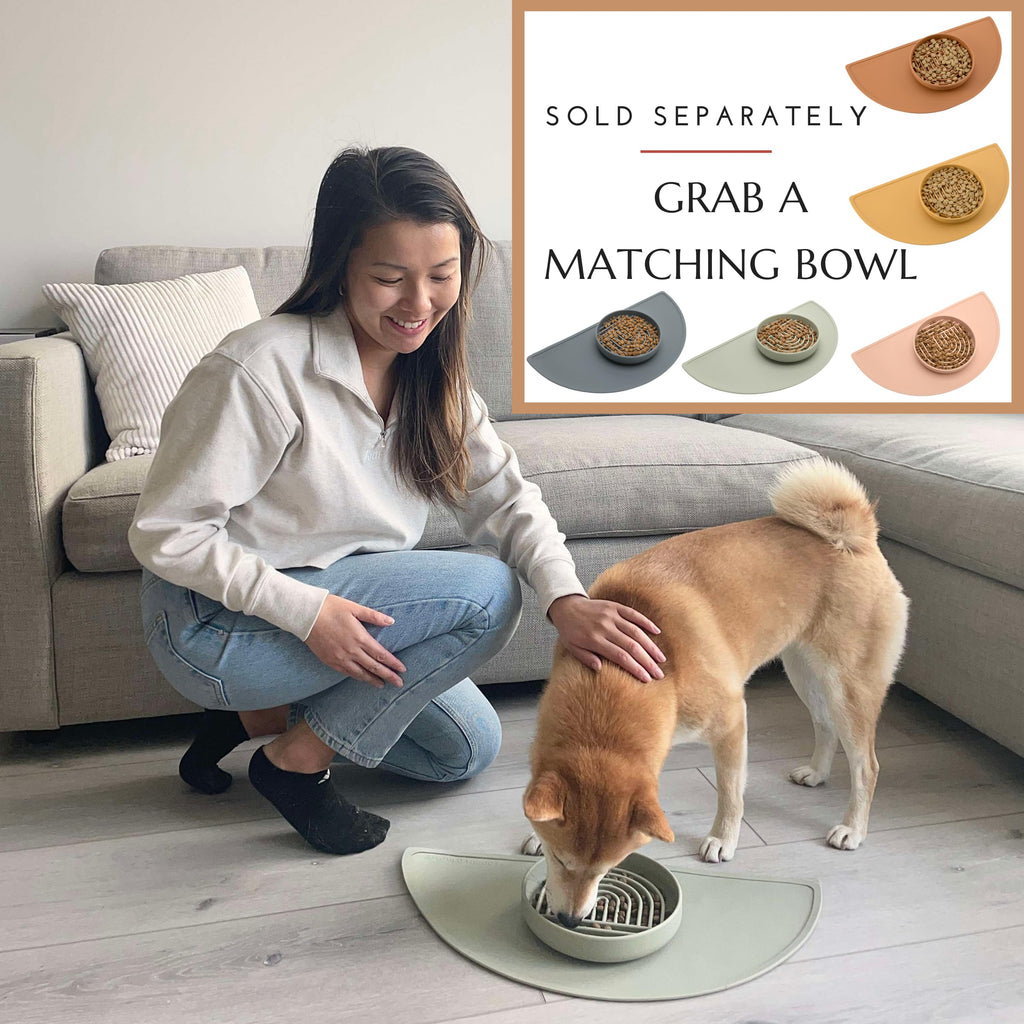 Should We Go? Waterproof Silicone Dog Food Mat – Medium Size Non-Slip Pet Bowl Mat, Raised Edge Design, Easy-to-Clean Pet Food Placemat for Dog & Cat Bowls, 21" Across x 10.5" Deep - Charcoal