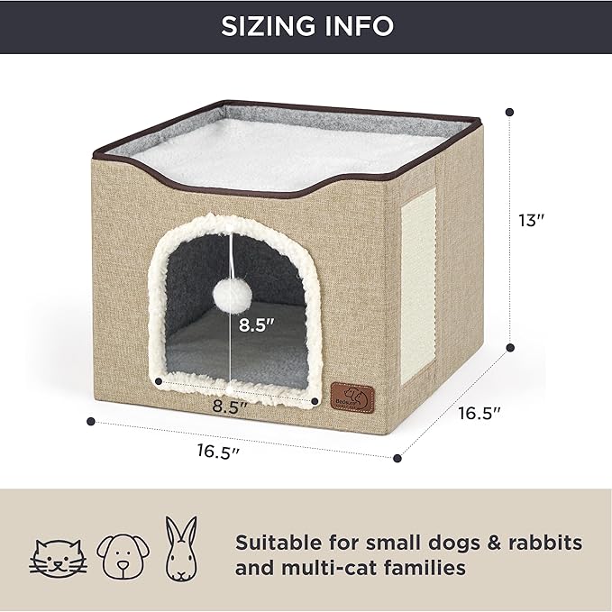 Bedsure Cat House Bed for Indoor Cats with Fluffy Ball and Scratch Pad