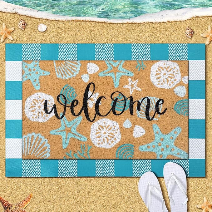Tinideya 2 Pcs Coquette Boho Bows Custom Door Mat Welcome Non Slip Coir Mats Floor Layering Doormats Seasonal for Front Porch Entryway Decor(Boho Bows)