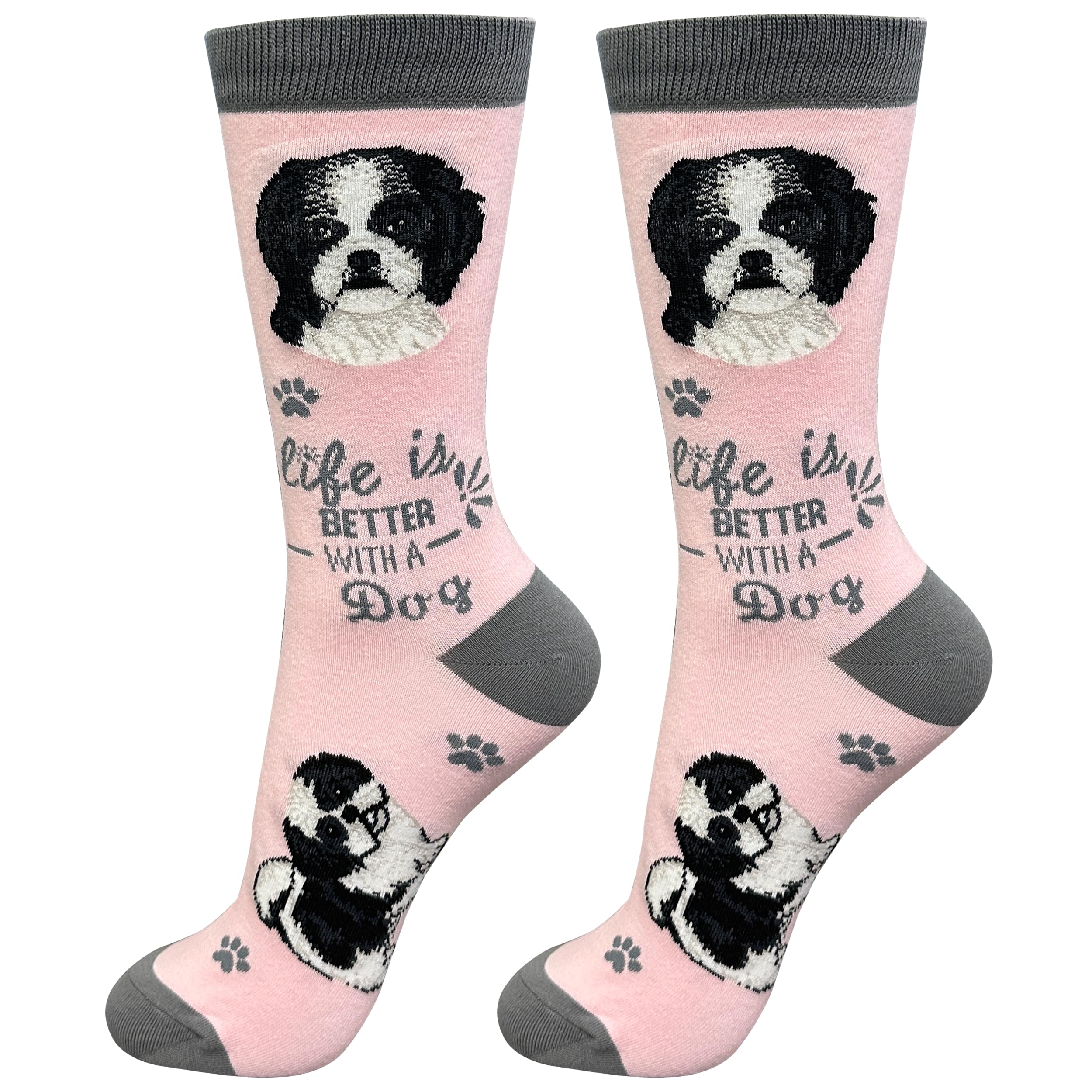 E&S Pets Pet Lover Socks - Dog & Cat Socks - Fun Gifts - Unisex Crew Socks - One Size Fits Most (Shih Tzu Black)