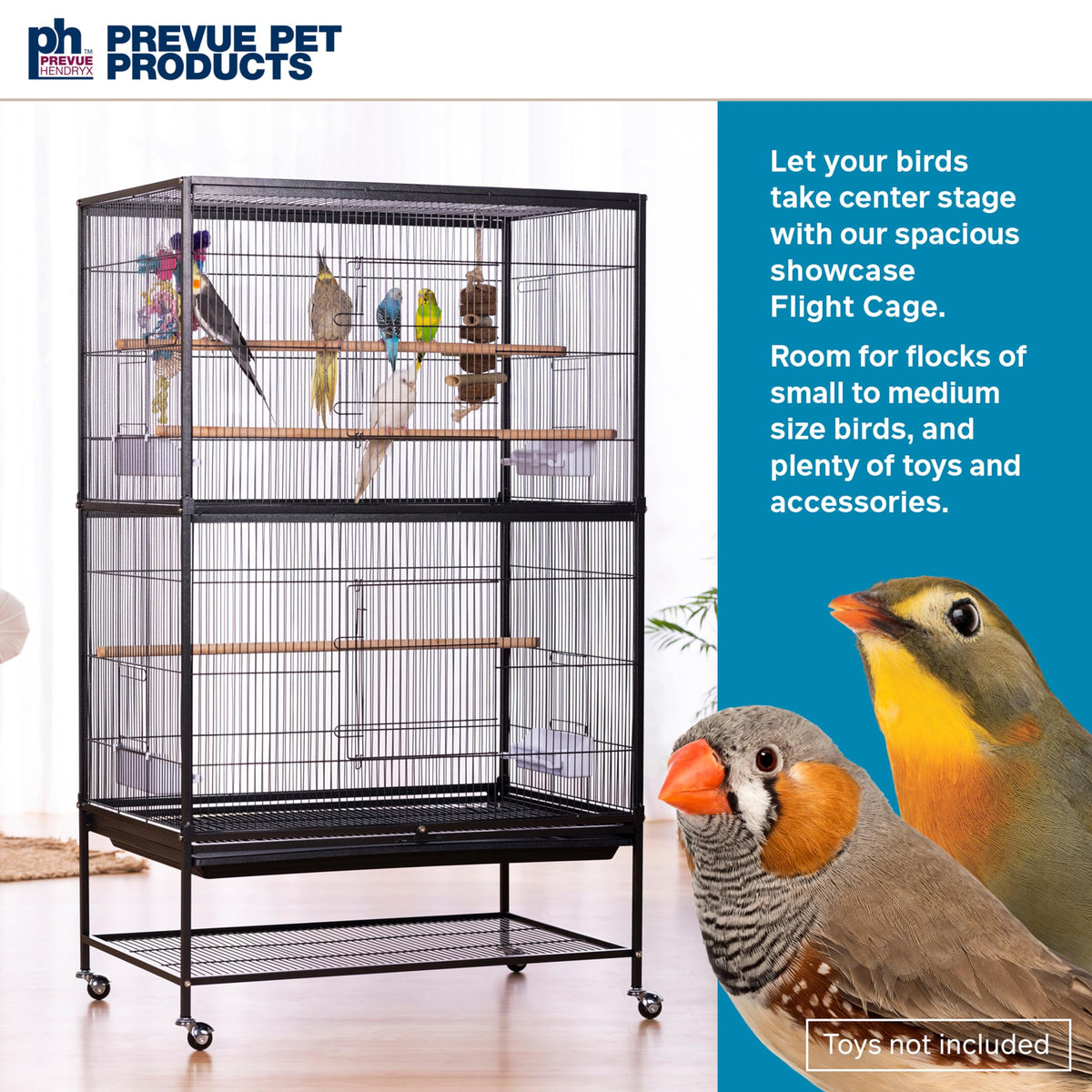 Prevue Pet Products Wrought Iron Flight Cage with Stand, Large Birdcage for Pets, Metal Cage Standing Birdcage, Black Hammertone Finish
