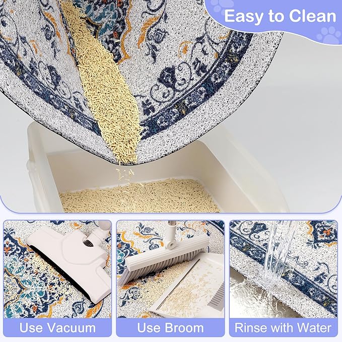 Bienbee Cat Litter Mat, 40" x 30" Jumbo Size Litter Box Mat Rug with Non-Slip Bottom, Urine and Water Proof, Easy to Clean Cat Supplies Essentials for Indoor Kitty Kitten Floor, Blue XL