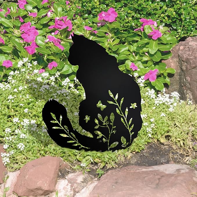 Maine Coon Cat Garden Statue, Black Cat Decor for Outdoor Memorial Yard